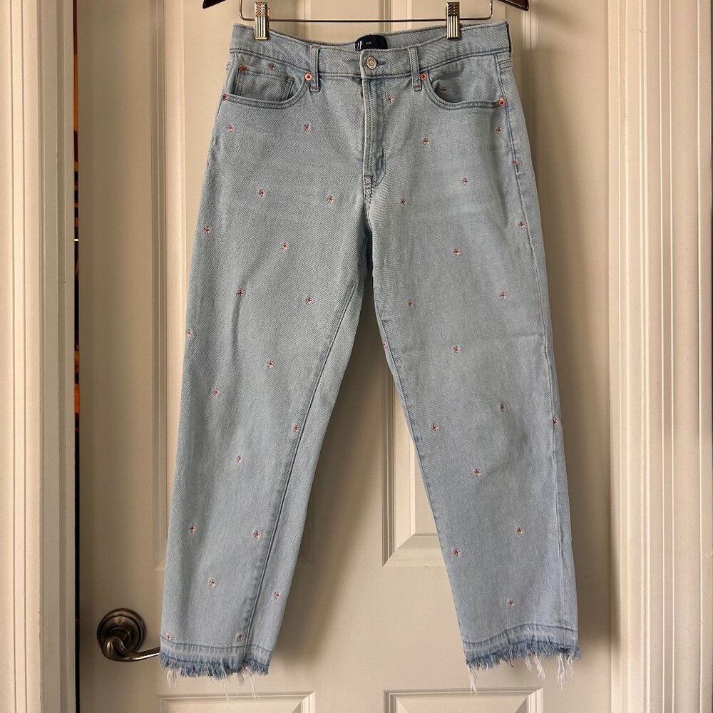 Gap Denim Embroidered Flower Capris